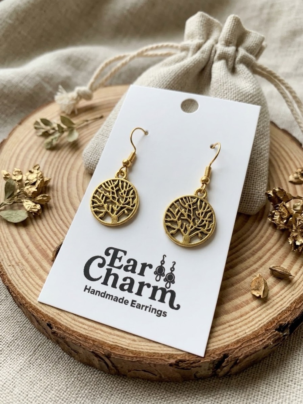 Gold Tree of Life Drop Earrings